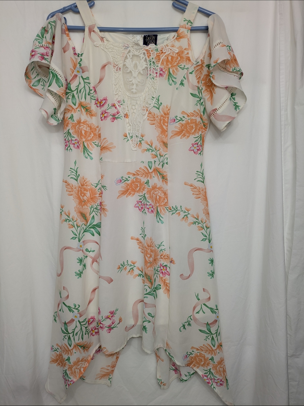 Disney Beauty & The Beast Floral Handkerchief Hem Dress Size M
